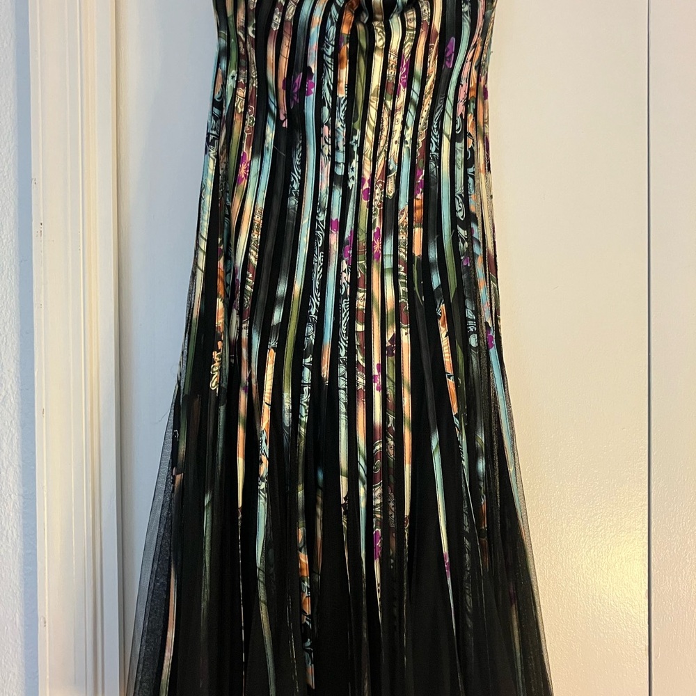 Multicolor Pleated Strapless Dress